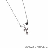 CHROME HEARTS Small Cross & Safety Pin Necklace (with NE Chain)