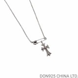 CHROME HEARTS Small Cross & Safety Pin Necklace (with NE Chain)