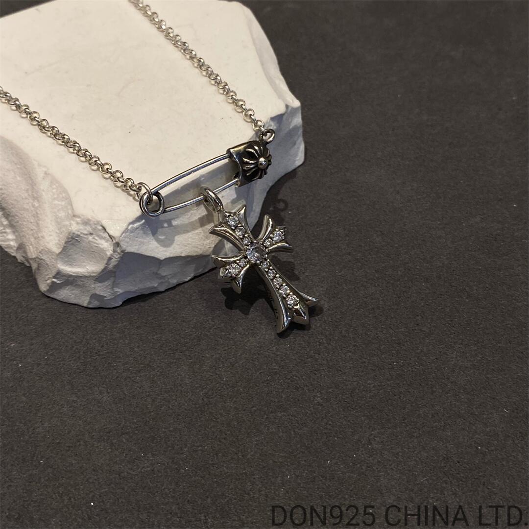 CHROME HEARTS Small Cross & Safety Pin Necklace (with NE Chain)