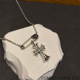 CHROME HEARTS Small Cross & Safety Pin Necklace (with NE Chain)