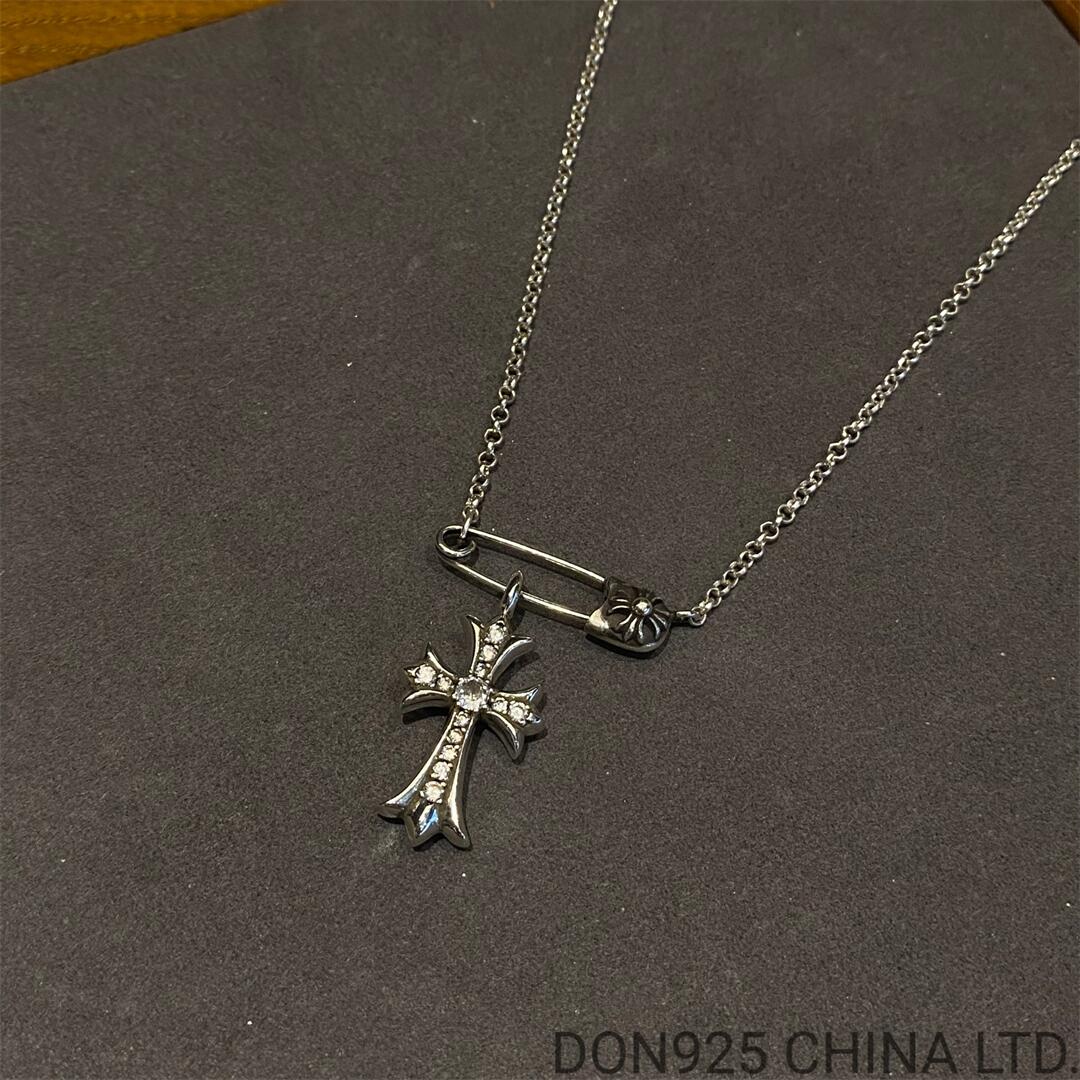 CHROME HEARTS Small Cross & Safety Pin Necklace (with NE Chain)