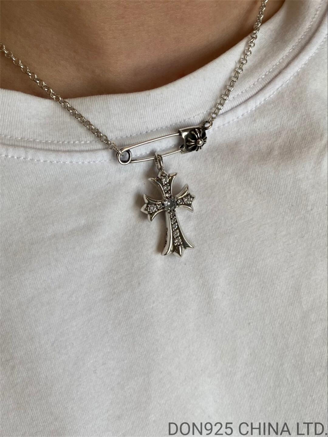 CHROME HEARTS Small Cross & Safety Pin Necklace (with NE Chain)