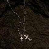 CHROME HEARTS Small Cross & Babyfat Necklace (with Pink Sapphires with Twist Chain)