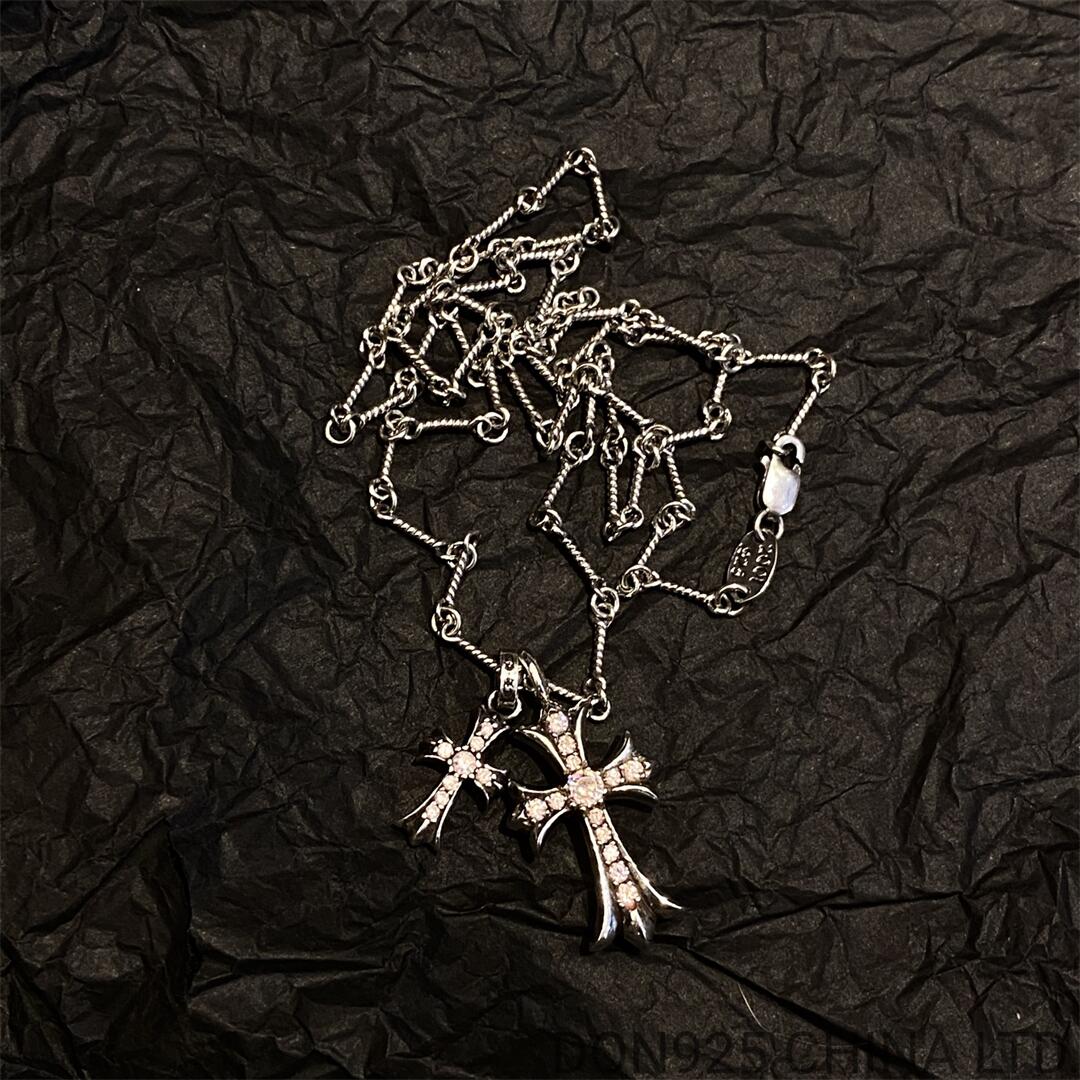 CHROME HEARTS Small Cross & Babyfat Necklace (with Pink Sapphires with Twist Chain)