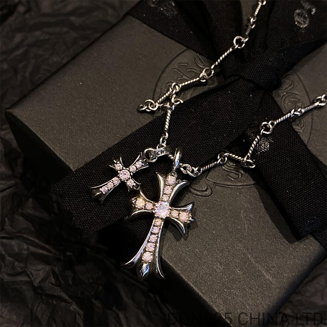 CHROME HEARTS Small Cross & Babyfat Necklace (with Pink Sapphires with Twist Chain)