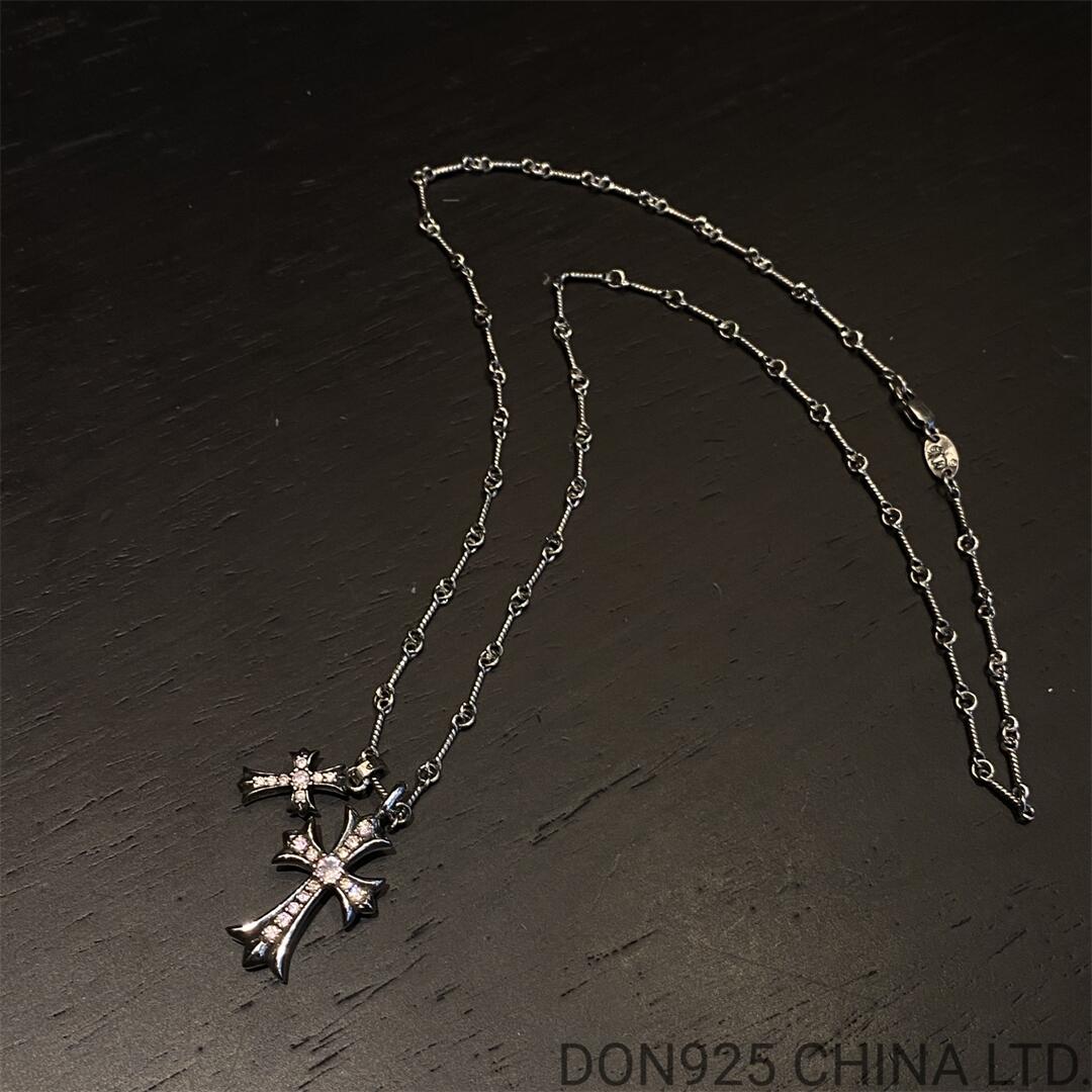 CHROME HEARTS Small Cross & Babyfat Necklace (with Pink Sapphires with Twist Chain)