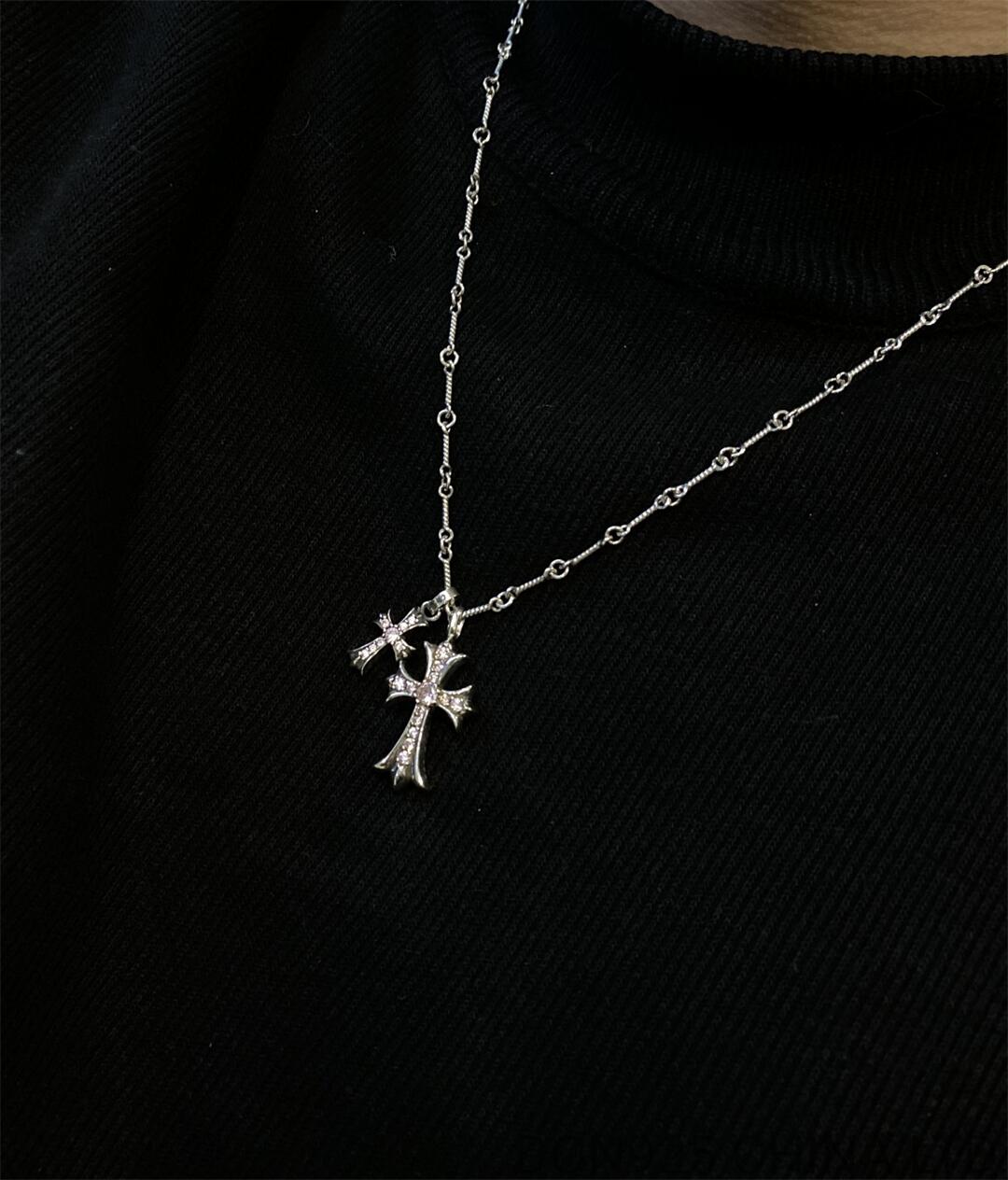 CHROME HEARTS Small Cross & Babyfat Necklace (with Pink Sapphires with Twist Chain)