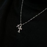 CHROME HEARTS Small Cross & Babyfat Necklace (with Pink Sapphires with Twist Chain)