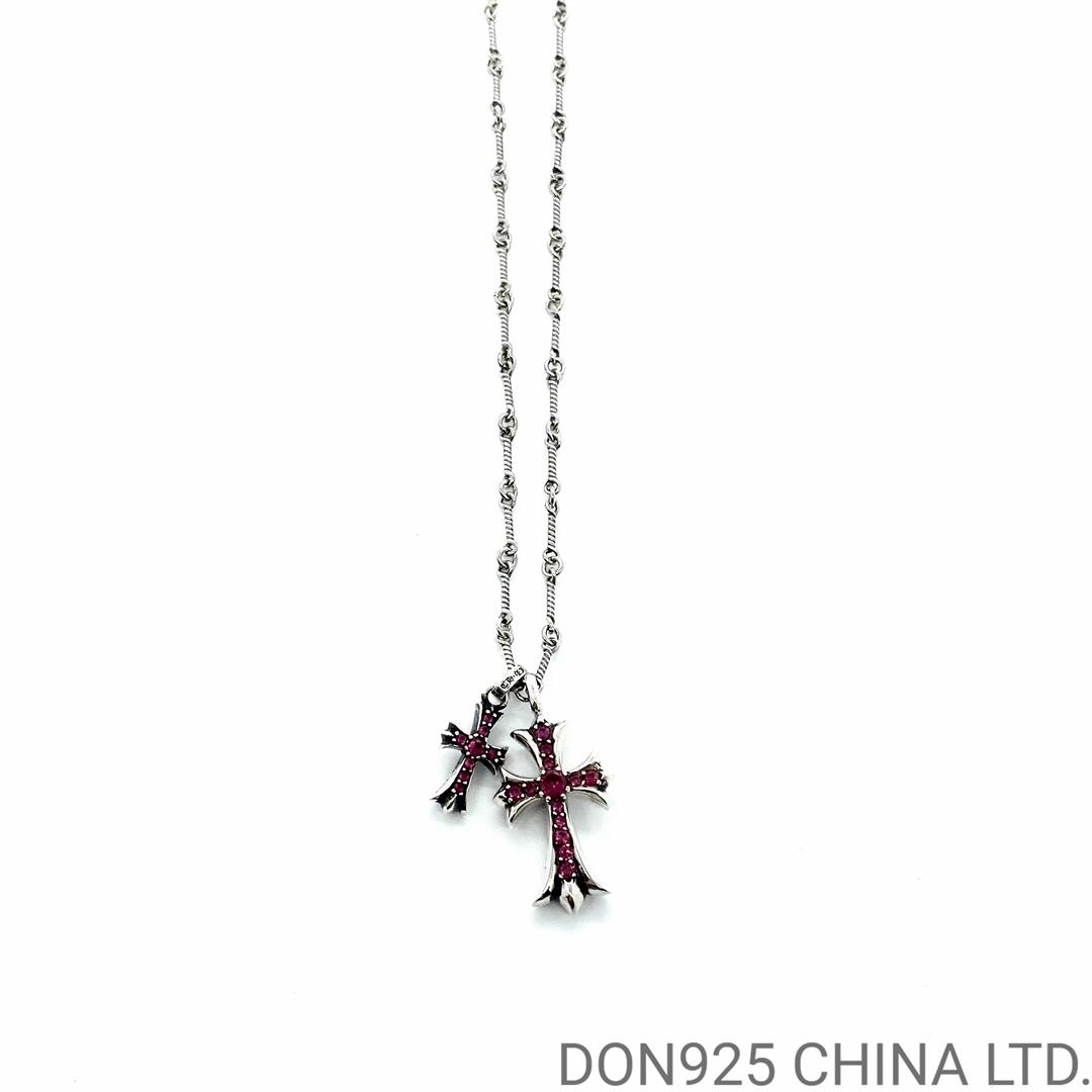 CHROME HEARTS Small Cross & Babyfat Necklace (with Rubies with Twist Chain)