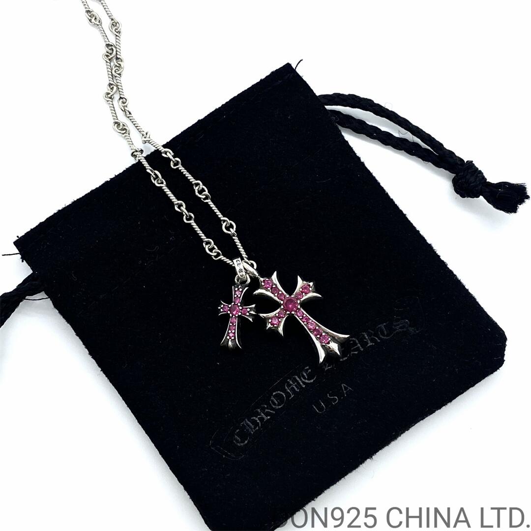 CHROME HEARTS Small Cross & Babyfat Necklace (with Rubies with Twist Chain)