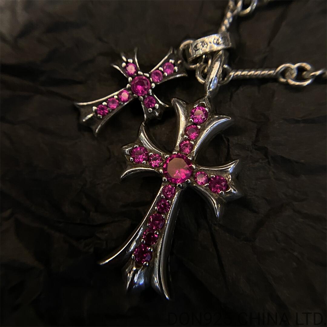 CHROME HEARTS Small Cross & Babyfat Necklace (with Rubies with Twist Chain)