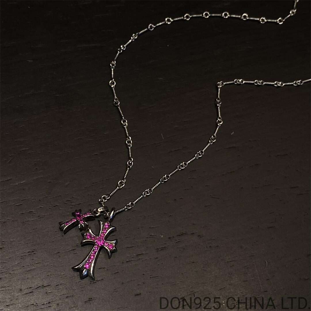 CHROME HEARTS Small Cross & Babyfat Necklace (with Rubies with Twist Chain)