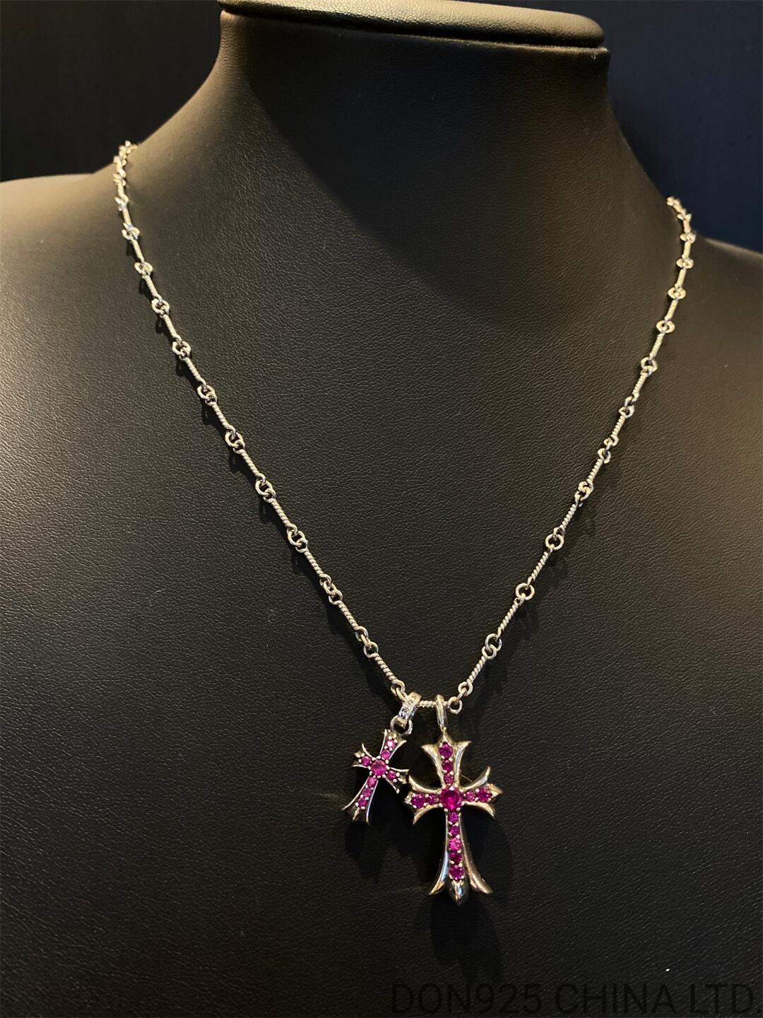 CHROME HEARTS Small Cross & Babyfat Necklace (with Rubies with Twist Chain)