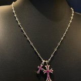 CHROME HEARTS Small Cross & Babyfat Necklace (with Rubies with Twist Chain)