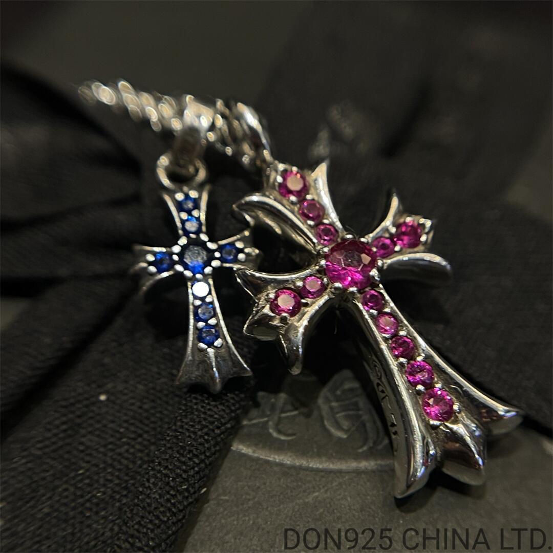 CHROME HEARTS Small Cross & Babyfat Necklace (with Rubies and Sapphires with NE Chain)