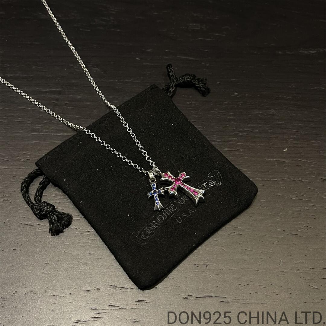 CHROME HEARTS Small Cross & Babyfat Necklace (with Rubies and Sapphires with NE Chain)