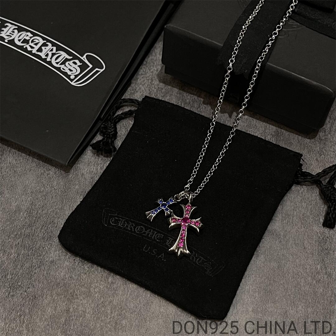 CHROME HEARTS Small Cross & Babyfat Necklace (with Rubies and Sapphires with NE Chain)