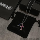 CHROME HEARTS Small Cross & Babyfat Necklace (with Rubies and Sapphires with NE Chain)