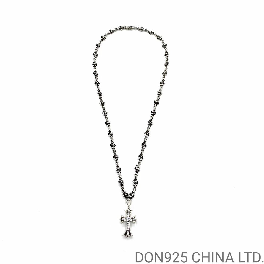 CHROME HEARTS Small Cross Necklace with (Diamonds and 55CM Tiny E Chain)