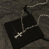 CHROME HEARTS Small Cross Necklace with (Diamonds and 55CM Tiny E Chain)