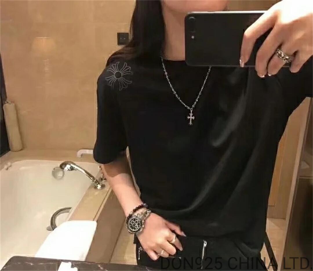 CHROME HEARTS Small Cross Necklace with (Diamonds and 55CM Tiny E Chain)