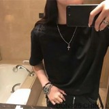 CHROME HEARTS Small Cross Necklace with (Diamonds and 55CM Tiny E Chain)