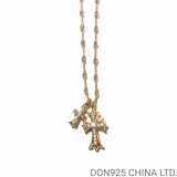 22K Gold CHROME HEARTS Small Cross & Babyfat Necklace (55CM Gold Twist Chain)