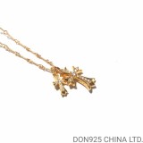 22K Gold CHROME HEARTS Small Cross & Babyfat Necklace (55CM Gold Twist Chain)