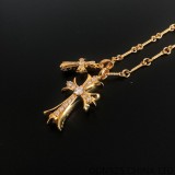 22K Gold CHROME HEARTS Small Cross & Babyfat Necklace (55CM Gold Twist Chain)