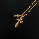 22K Gold CHROME HEARTS Small Cross & Babyfat Necklace (55CM Gold Twist Chain)