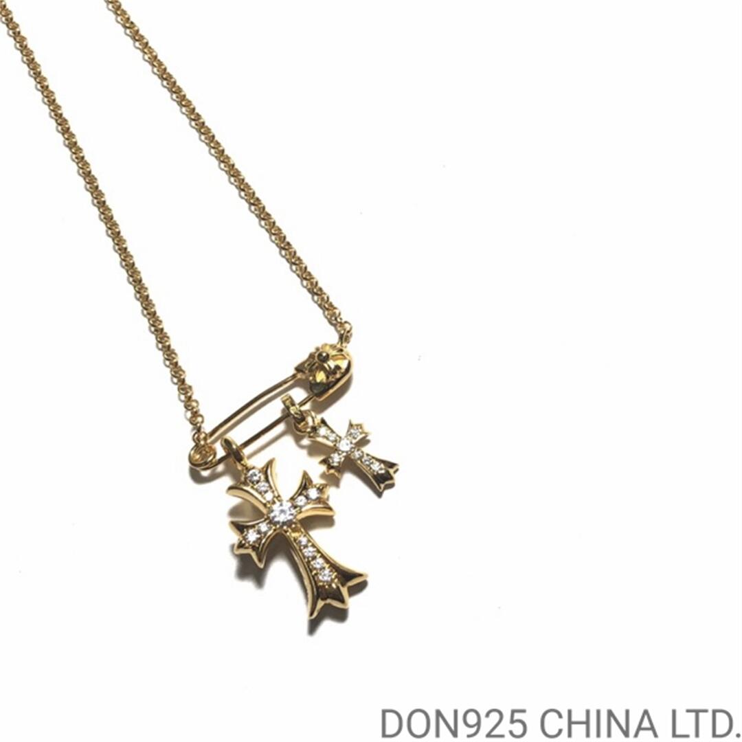 22K Gold CHROME HEARTS Small Cross & Babyfat & Safety Pin Necklace (45CM Gold NE Chain)