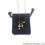 22K Gold CHROME HEARTS Small Cross & Babyfat & Safety Pin Necklace (45CM Gold NE Chain)