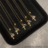 22K Gold CHROME HEARTS Small Cross & Babyfat & Safety Pin Necklace (45CM Gold NE Chain)