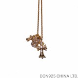 22K Gold CHROME HEARTS Small Cross & Babyfat & Cutout Cross Pin Necklace (55CM Gold NE Chain)