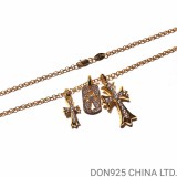 22K Gold CHROME HEARTS Small Cross & Babyfat & Cutout Cross Pin Necklace (55CM Gold NE Chain)