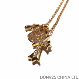 22K Gold CHROME HEARTS Small Cross & Babyfat & Cutout Cross Pin Necklace (55CM Gold NE Chain)