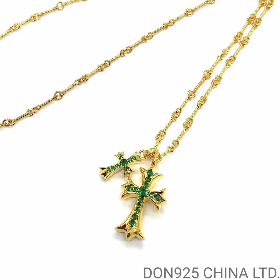 22K Gold CHROME HEARTS Small Cross & Babyfat Necklace (with Emeralds and 55CM Gold Twist Chain)