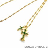 22K Gold CHROME HEARTS Small Cross & Babyfat Necklace (with Emeralds and 55CM Gold Twist Chain)