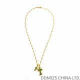 22K Gold CHROME HEARTS Small Cross & Babyfat Necklace (with Emeralds and 55CM Gold Twist Chain)