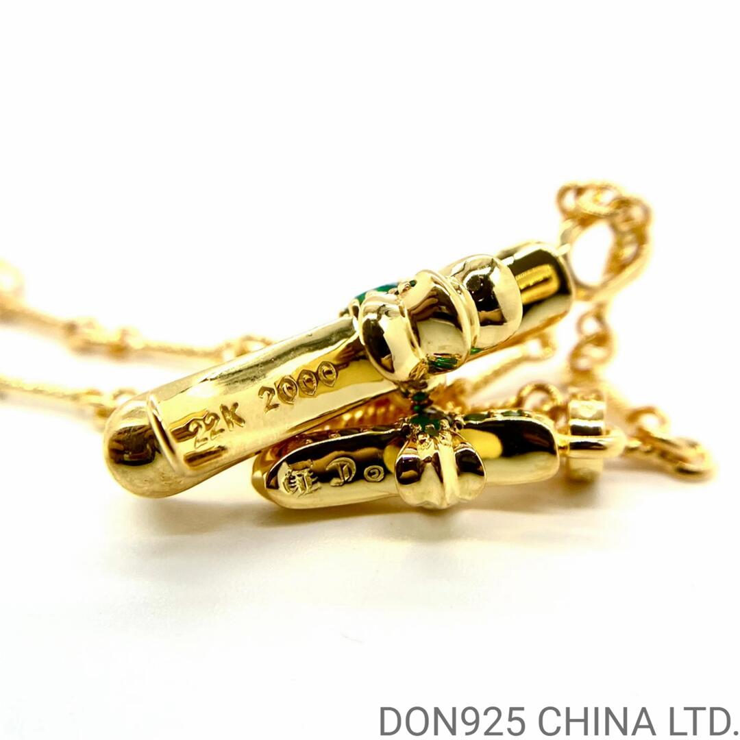 22K Gold CHROME HEARTS Small Cross & Babyfat Necklace (with Emeralds and 55CM Gold Twist Chain)