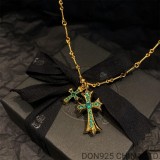 22K Gold CHROME HEARTS Small Cross & Babyfat Necklace (with Emeralds and 55CM Gold Twist Chain)