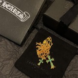 22K Gold CHROME HEARTS Small Cross & Babyfat Necklace (with Emeralds and 55CM Gold Twist Chain)