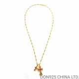 22K Gold CHROME HEARTS Small Cross & Babyfat Necklace (with Rubies and 55CM Gold Twist Chain)