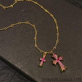 22K Gold CHROME HEARTS Small Cross & Babyfat Necklace (with Rubies and 55CM Gold Twist Chain)