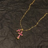 22K Gold CHROME HEARTS Small Cross & Babyfat Necklace (with Rubies and 55CM Gold Twist Chain)