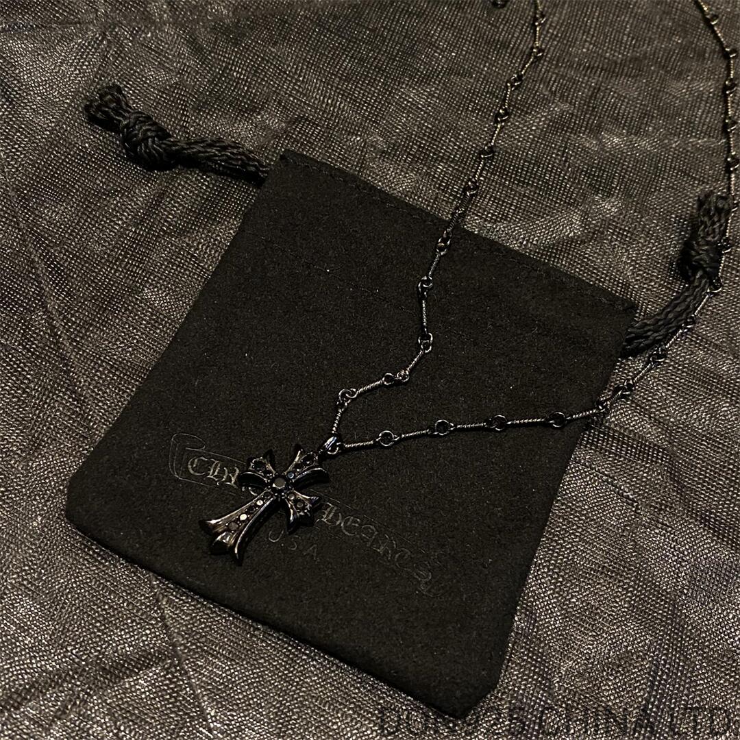 Rhodium CHROME HEARTS Small Cross Necklace (55CM Rhodium Twist Chain)