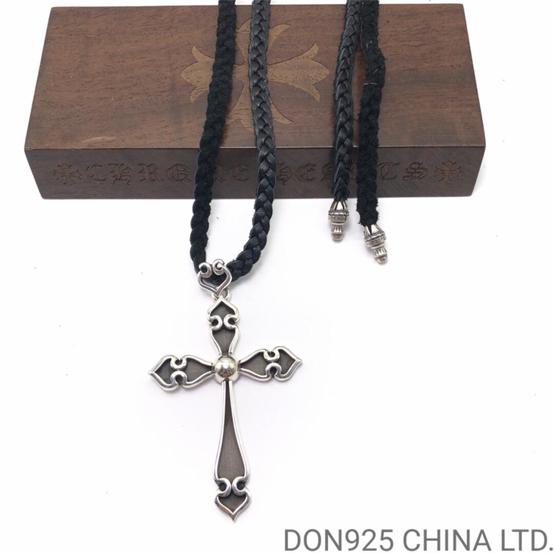 CHROME HEARTS Spade Cross Necklace (Large Size with Leather Rope)