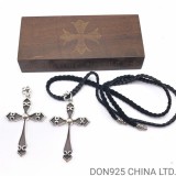 CHROME HEARTS Spade Cross Necklace (Large Size with Leather Rope)