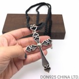CHROME HEARTS Spade Cross Necklace (Large Size with Leather Rope)