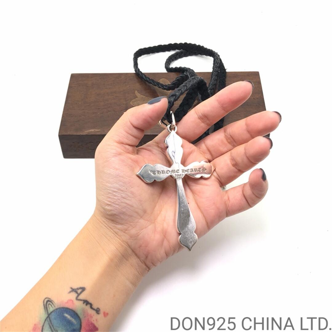 CHROME HEARTS Spade Cross Necklace (Large Size with Leather Rope)